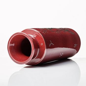 Wilhelm Kåge, a red glazed "Argenta" stoneware vase, Gustavsberg, Sweden 1950's.