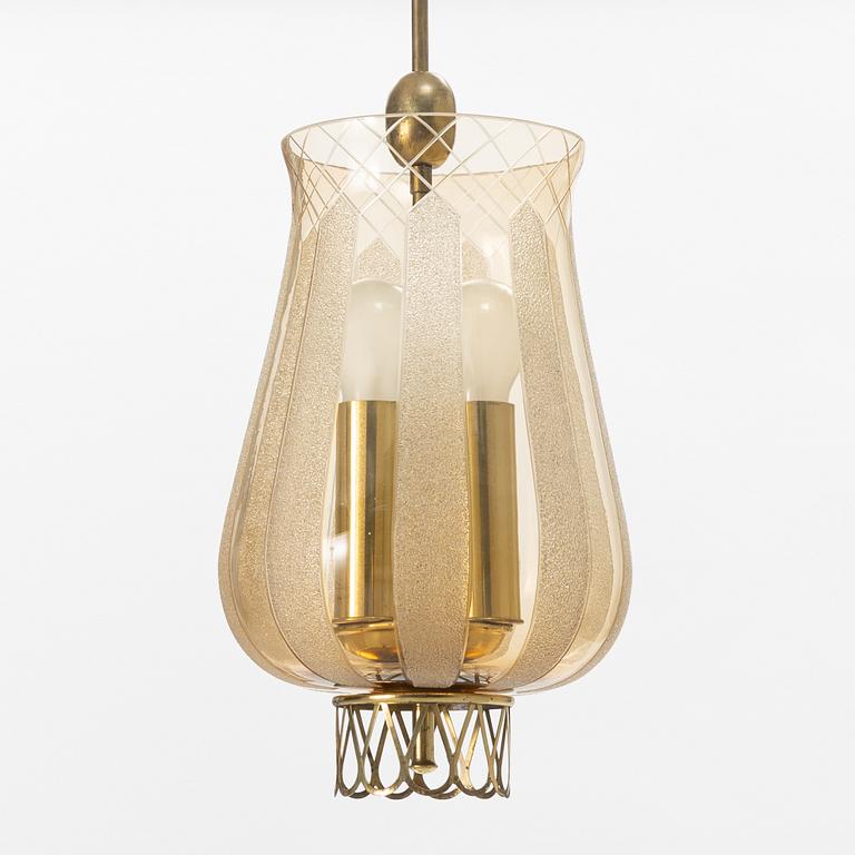 A brass and glass Swedish Modern ceiling light, 1940's/50's.