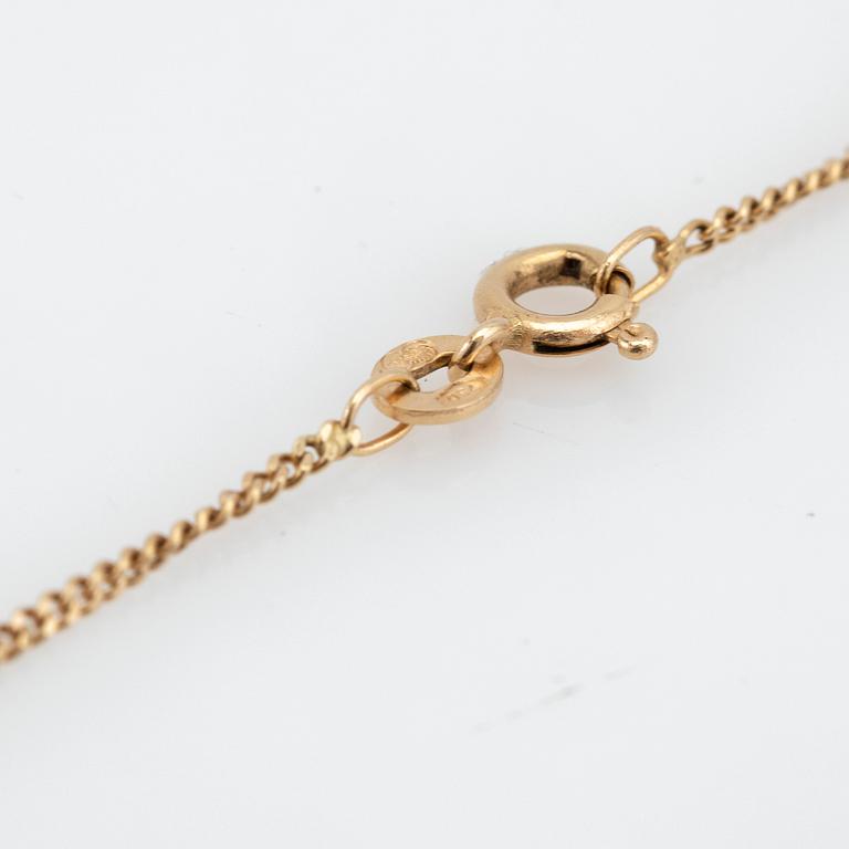 Necklace, 18K gold chain and pendant with brilliant-cut diamonds and synthetic sapphire.