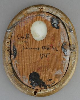 ANDREAS MÖLLER, troligen, miniatyr, gouache på ben. Signerad Möller och daterad 1715.