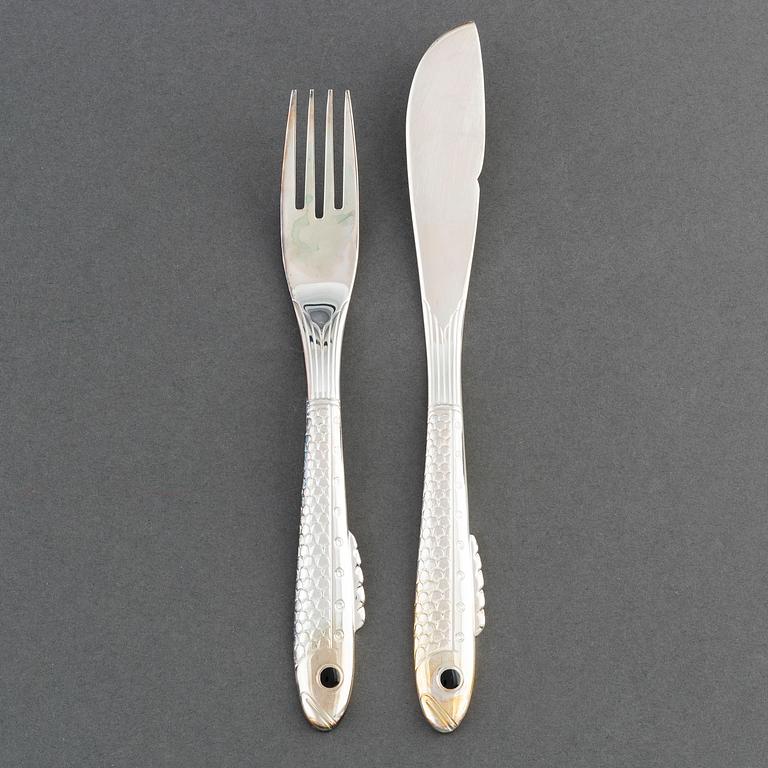 GUNNAR CYRÉN, 24+24 FISH CUTLERY "NOBEL" STAINLESS, Gense.