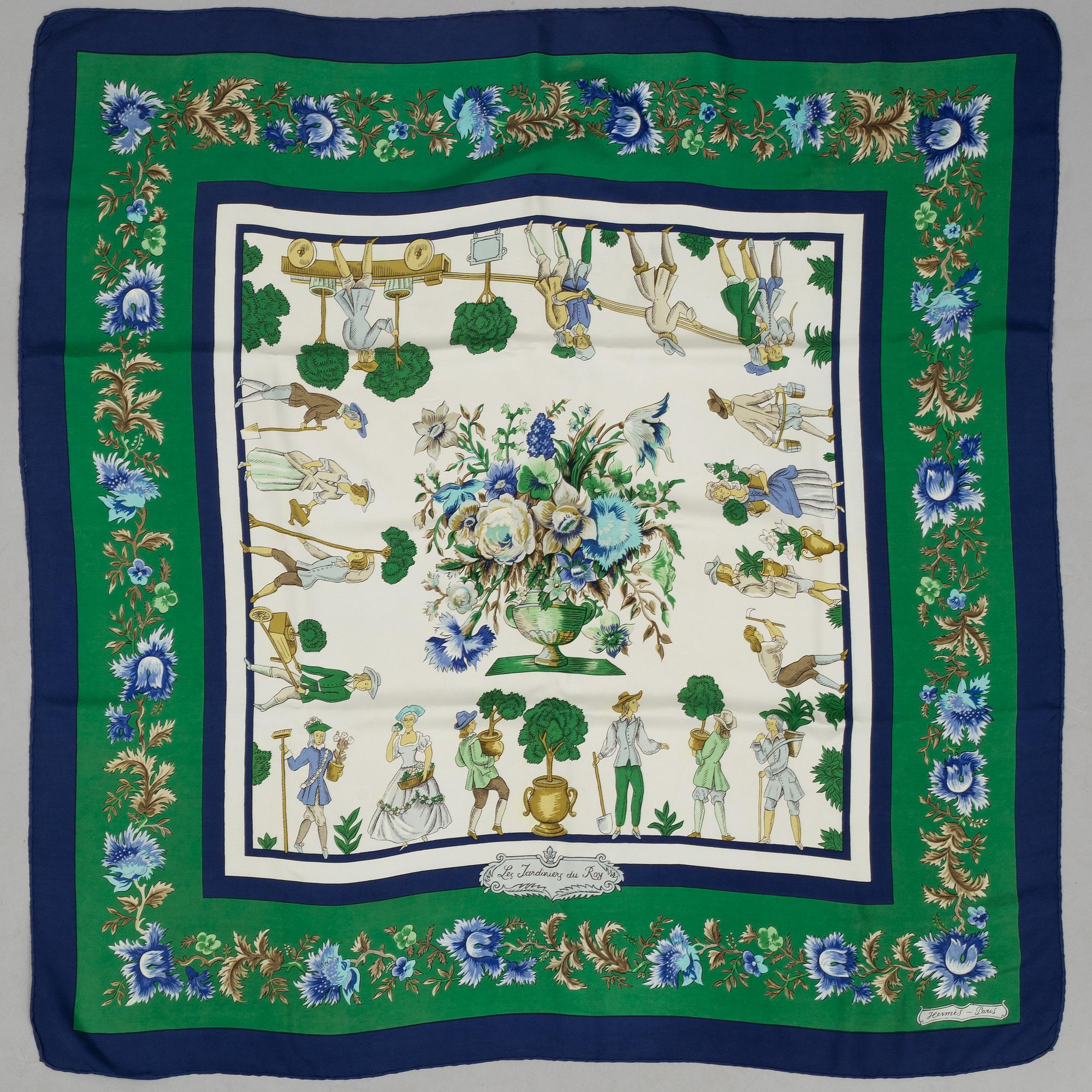 Hermès, a 'Les Jardiniers du Roy' silk scarf.