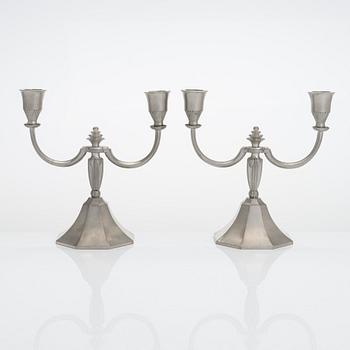 Just Andersen, A pair of danish pewter candelabra.