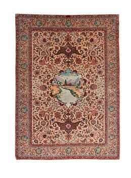 A carpet, semi-antique Tabriz, figural, signed, ca 234 x 170 cm.