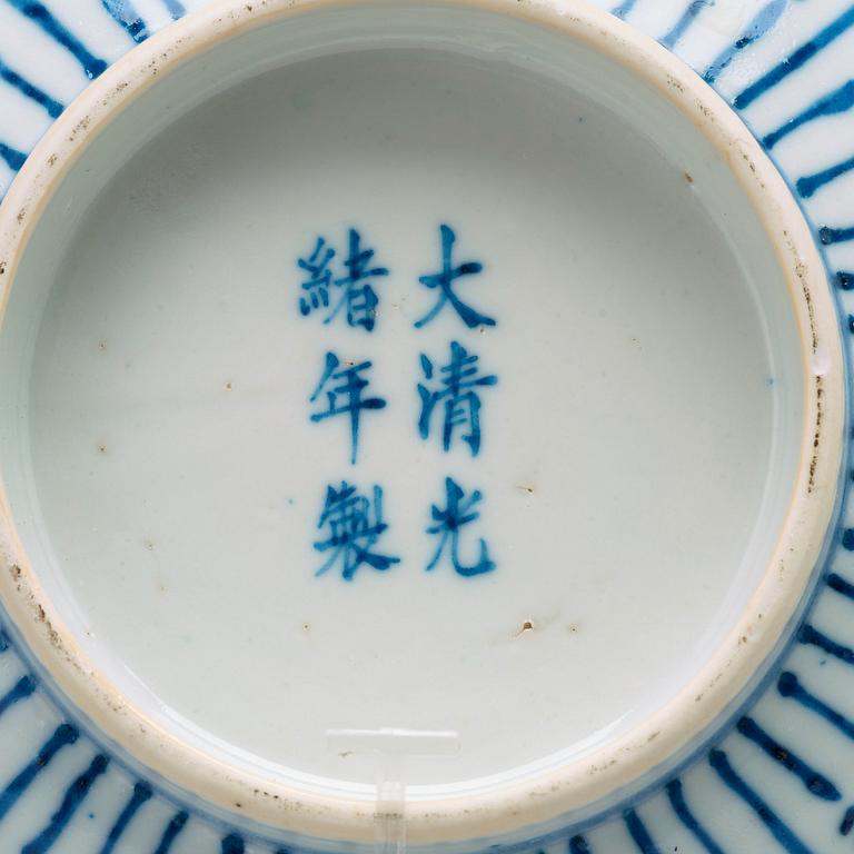 A blue and white 'lotus' bowl, late Qingdynasty with Guangxus six character mark.