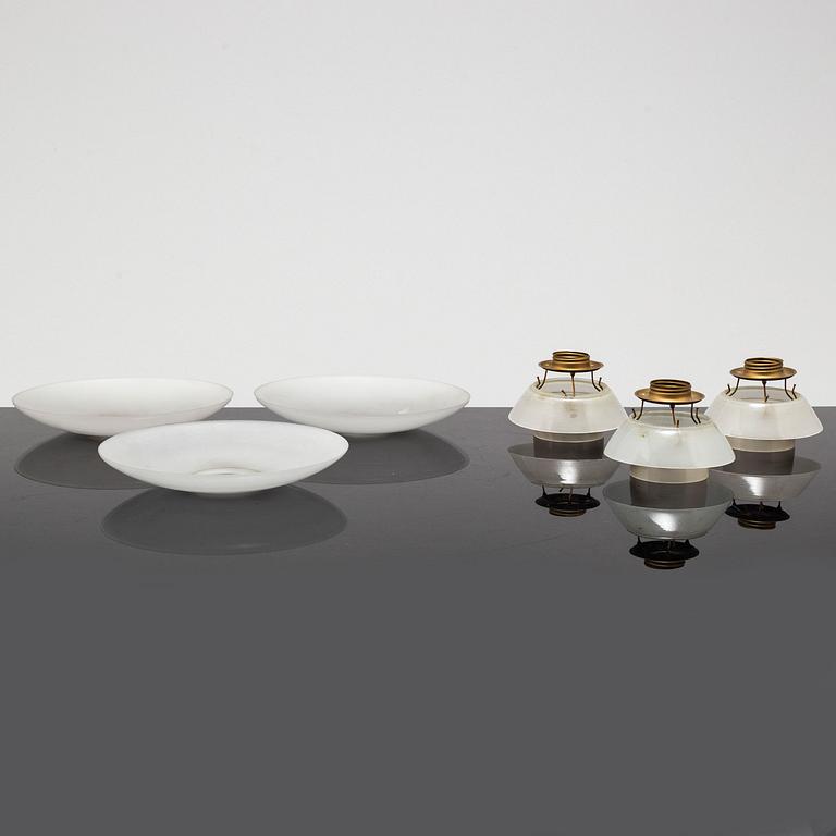 POUL HENNINGSEN, reservdelar till PH-lampor, 3+3+3 glasskärmar samt hållare, Louis Poulsen, troligen 1900-talets förra.