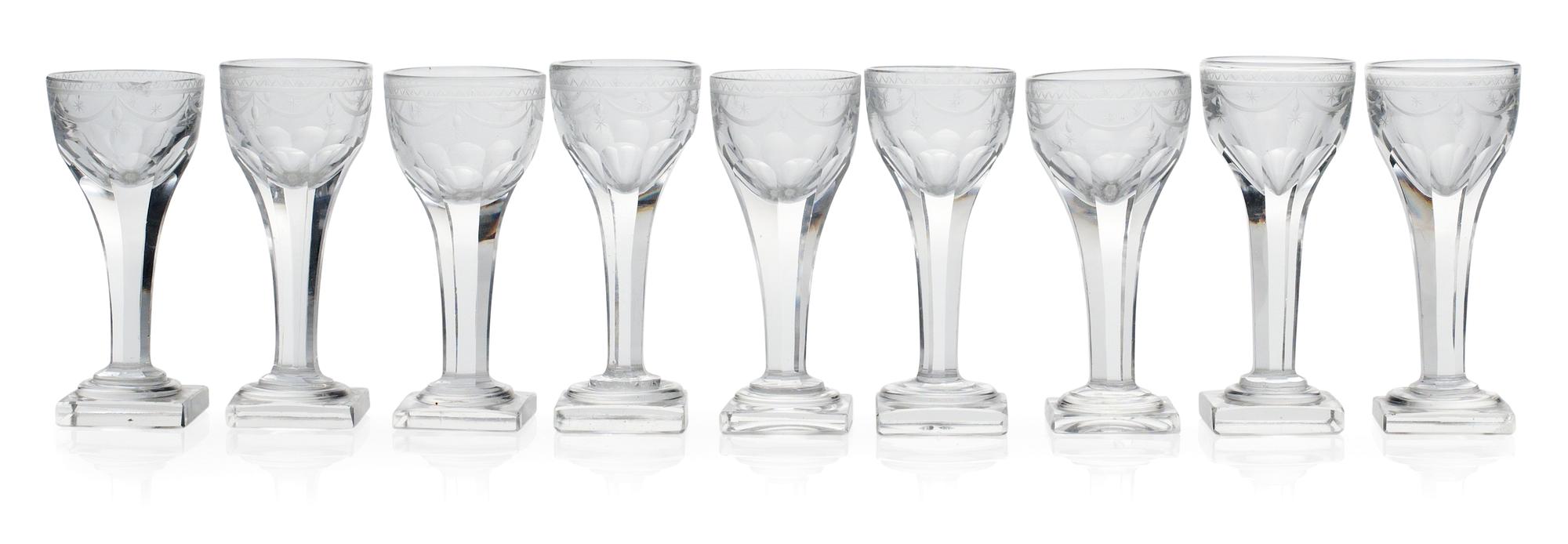 LIKÖRGLAS, 9 st, 1800-tal.