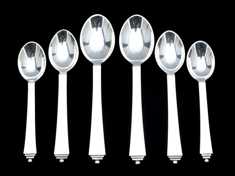 SKEDAR, 36 delar, silver, "Pyramid", Georg Jensen, Danmark, vikt ca 550g.