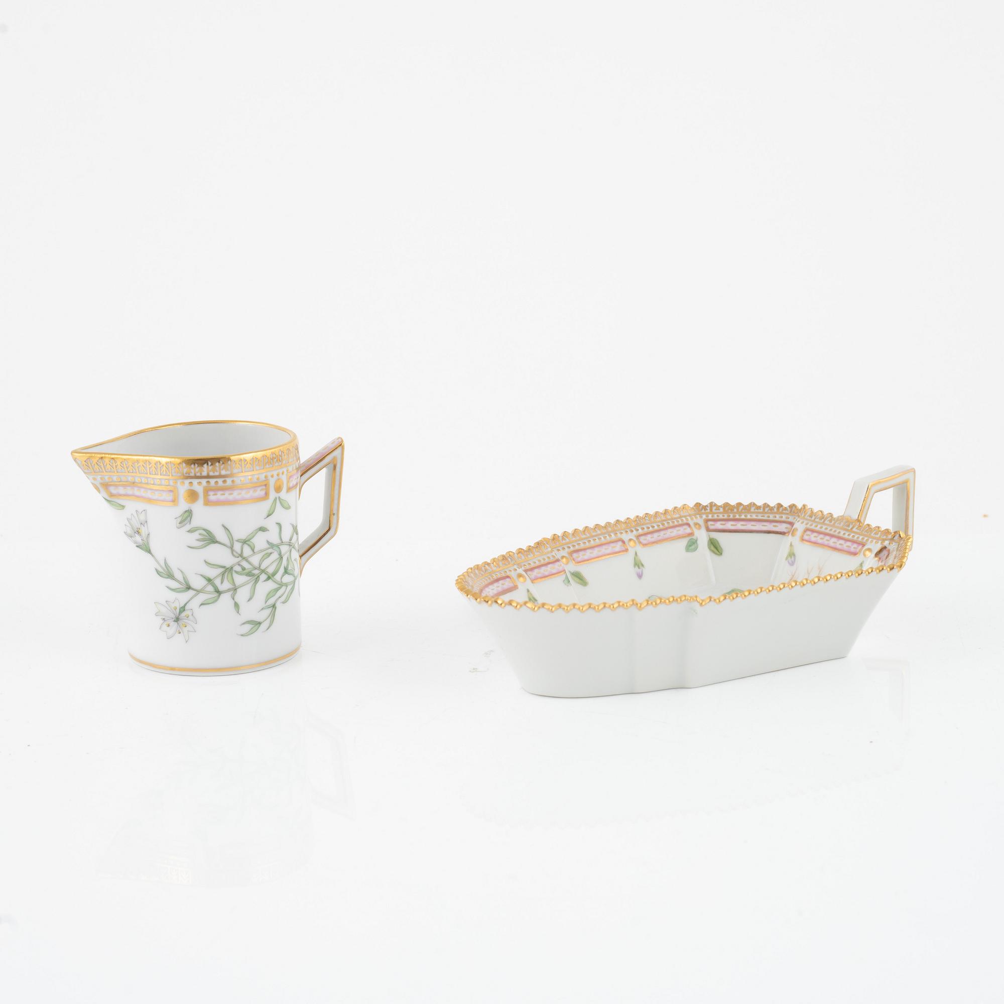 A 'Flora Danica' procelain creamer and a sauce bowl, Royal Copenhagen, Denmark.