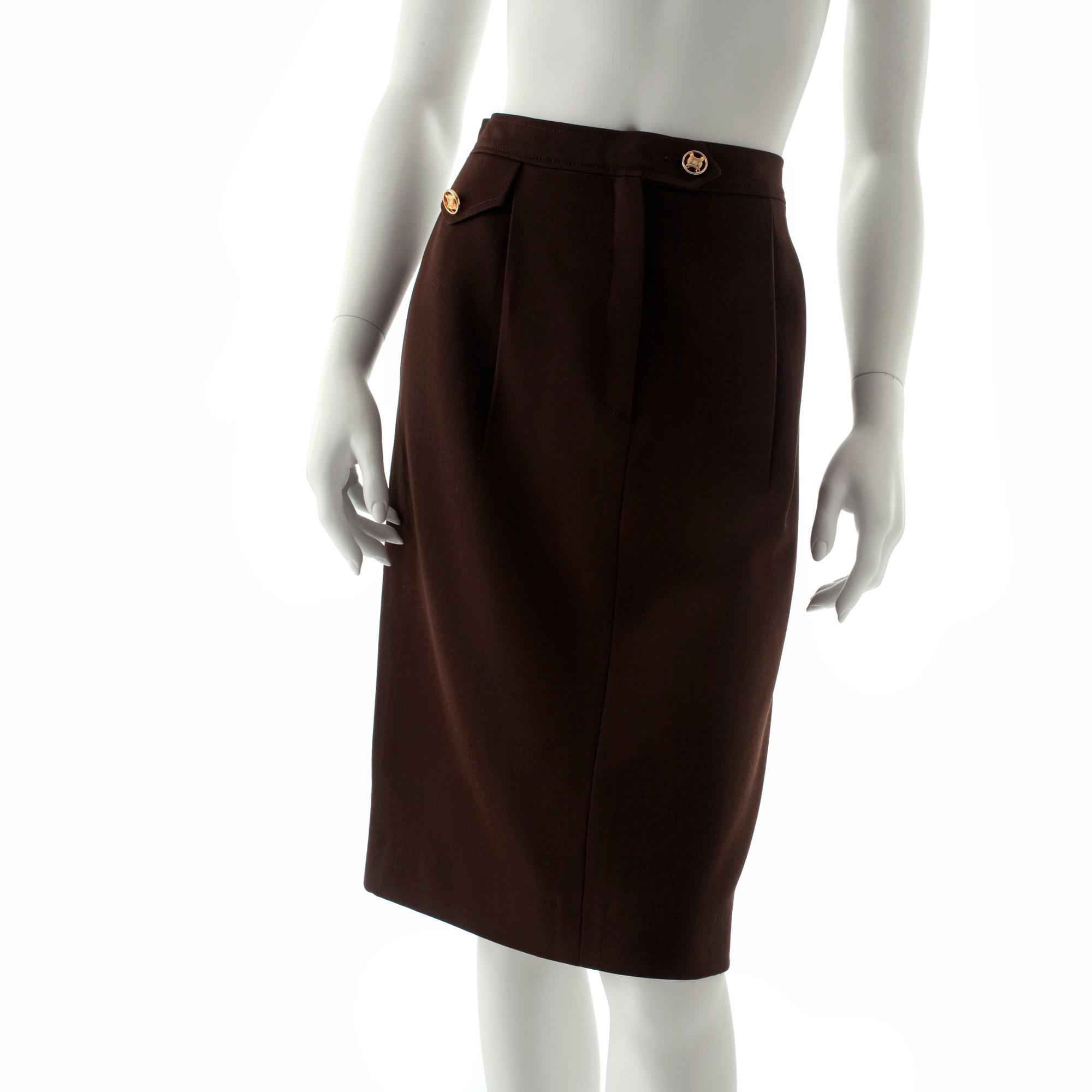 CÉLINE, a brown wool blend skirt.