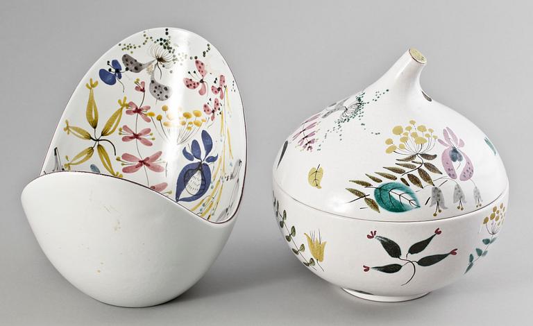 SKÅL MED LOCK samt SKÅL, fajans, Stig Lindberg, Gustavsberg, 1940/1950-tal.