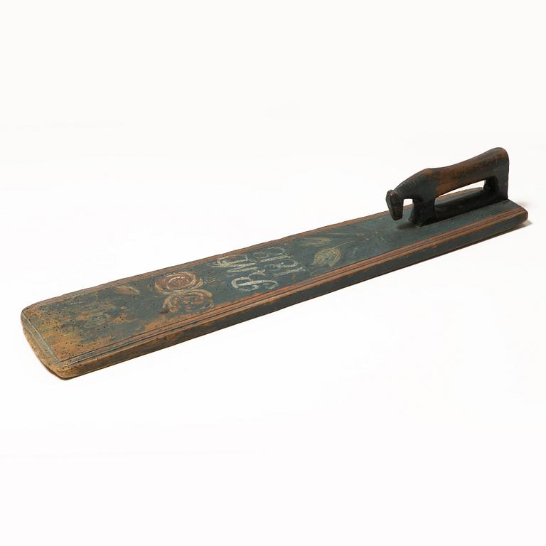 A painted wooden mangle board, Southern Sweden, dated 1818.