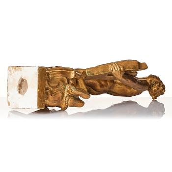 John Lundqvist, a gilded plaster sculpture of a lyre player, dated 1928.
