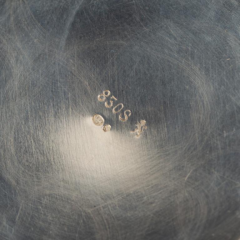 A Norwegian silver mocha pot, creamer and sugar bowl,  Norsk Filigfransfabrikk, Oslo, around 1920.