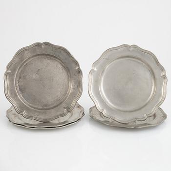 Pewter plates, 12 pcs, similar, pewter, 1762-1792.