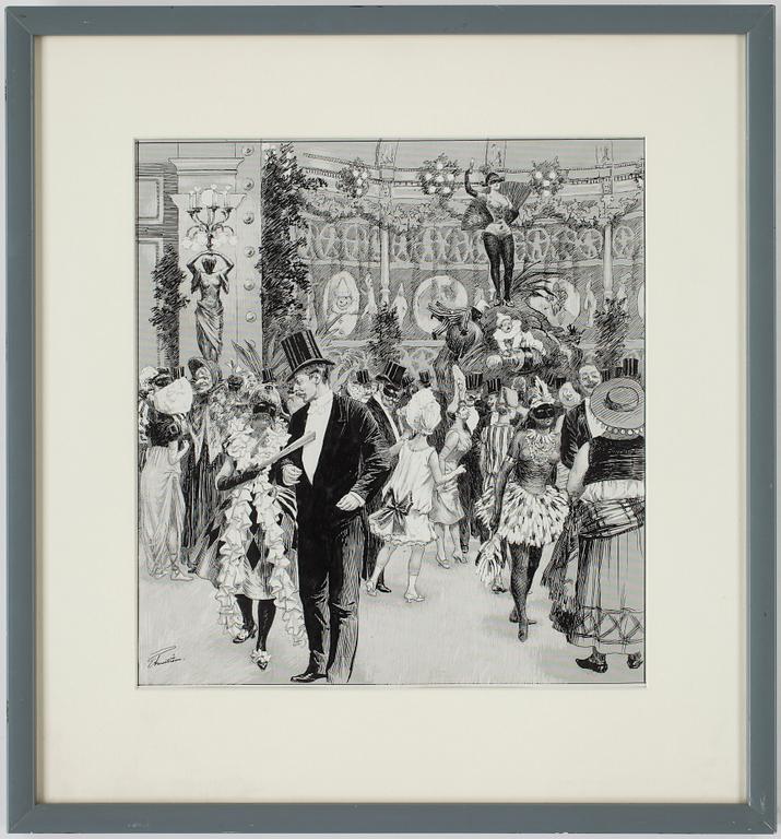 EDVARD FORSSTRÖM, tusch och skrapkartong, signerad E. Forsström.