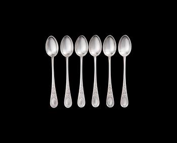 258. A SET OF 6 FABERGÉ COFFEE SPOONS. ФАБЕРЖЕ НАБОР КОФЕЙНЫХ ЛОЖЕК, 6 шт.