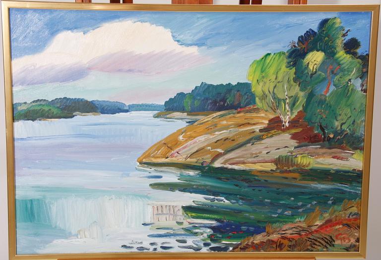 BRUNIUS, GÖRAN. Olja på pannå. Monogramsign.