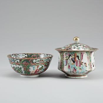 LOCKSKÅL SAMT SKÅL, porslin, Kanton, Kina 1800-tal.