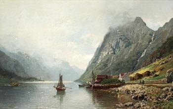 248. Anders Askevold, Fjordlandskap med segelbåtar.