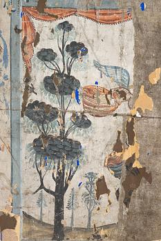 A nine-piece part folk art wall painting from Värmland, Sweden, late 18th century.