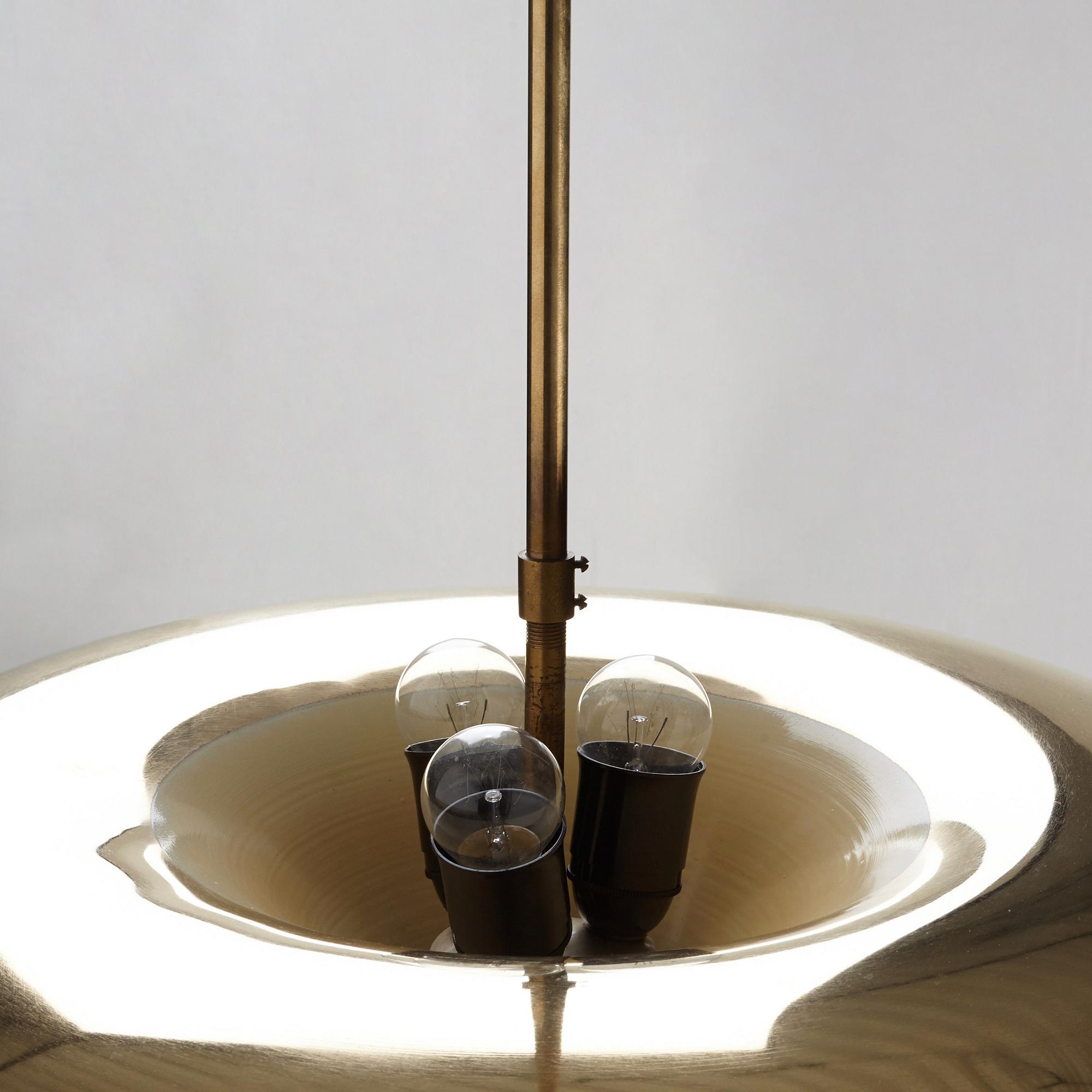 Harald Notini, A Harald Elof Notini Swedish Modern brass ceiling lamp, Böhlmarks Lampvarufabrik, probably 1940's.