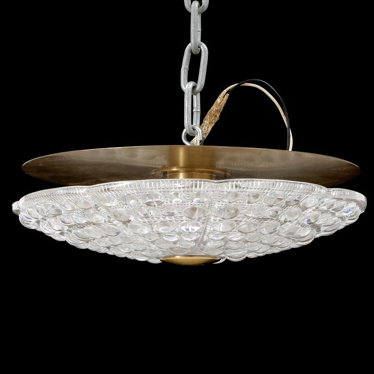 TAKLAMPA, plafond, glas och mässing, Orrefors. Diameter 40cm.