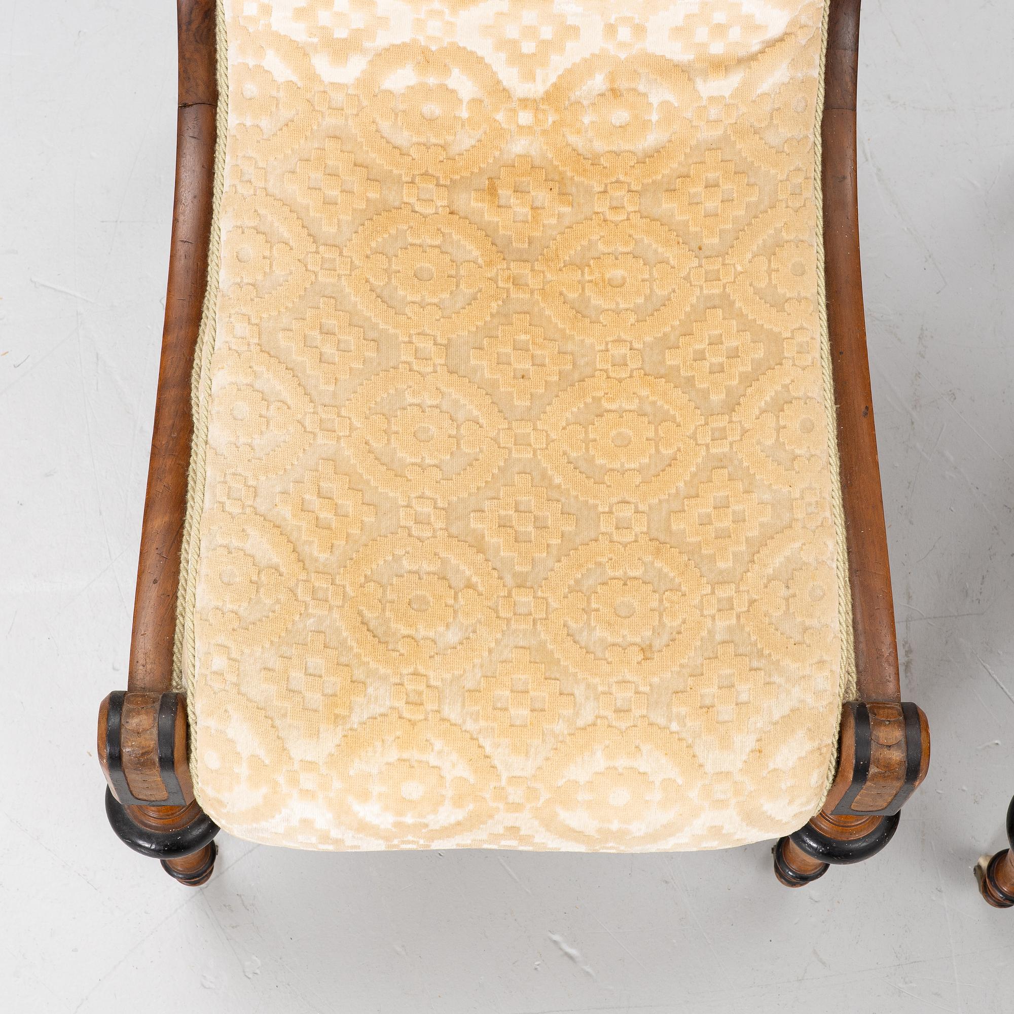 Swan-neck chairs, a pair, circa 1850.