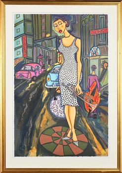 ANGELICA WIIK, färglitografi/blandteknik, signerad EA.