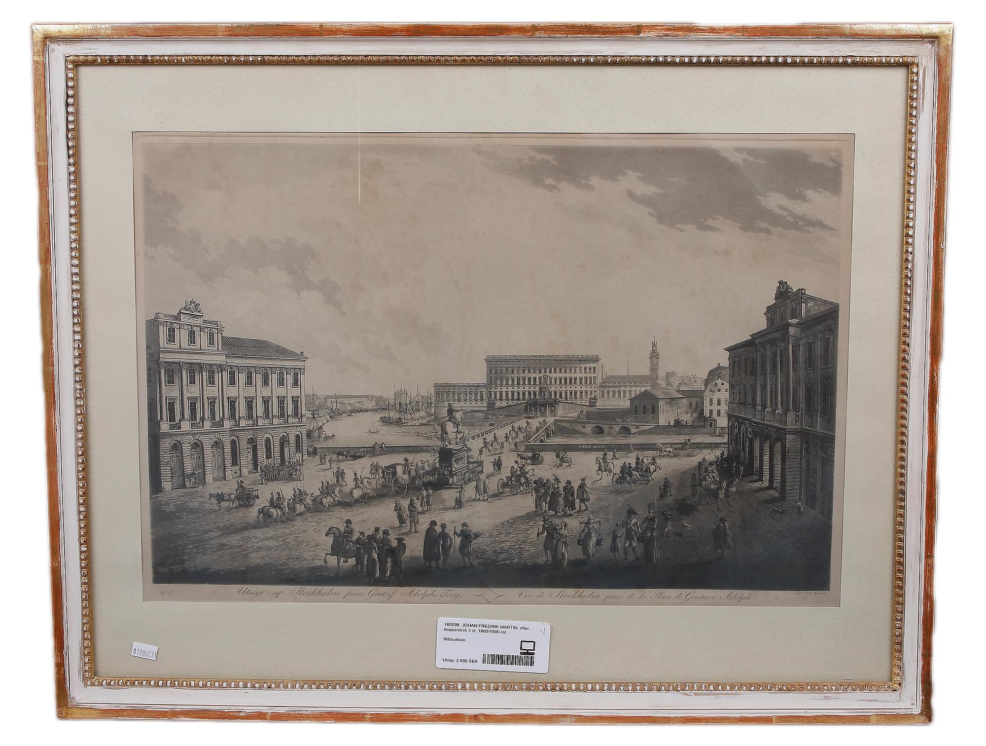 JOHAN FREDRIK MARTIN, efter, kopparstick 3 st, 1800/1900-tal.