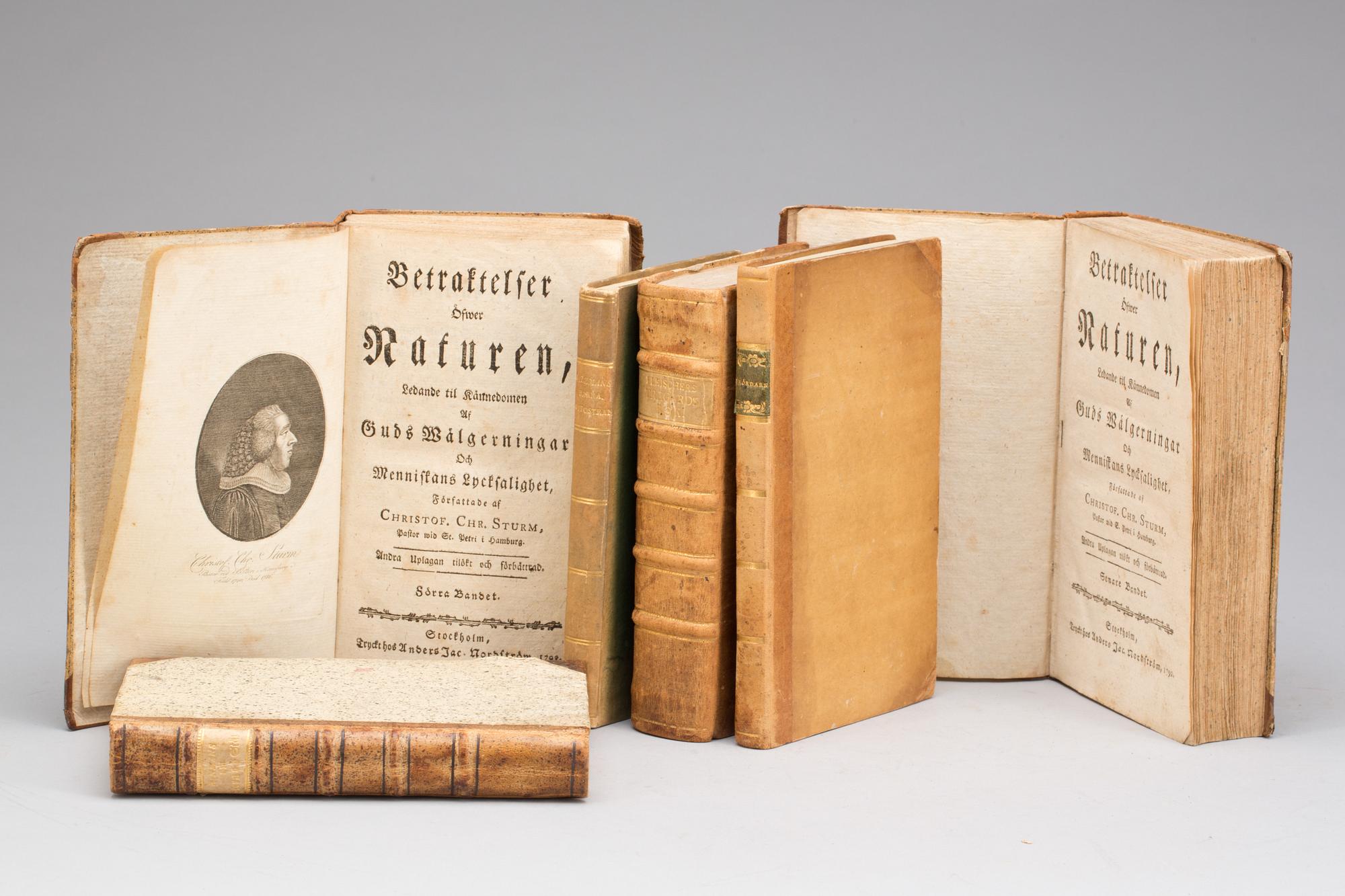 PARTI BÖCKER, bl.a. Anledningar til kunskap om den gröfre jern- och stål-förädlingen..." av Sven Rinma, Stockholm,1772.