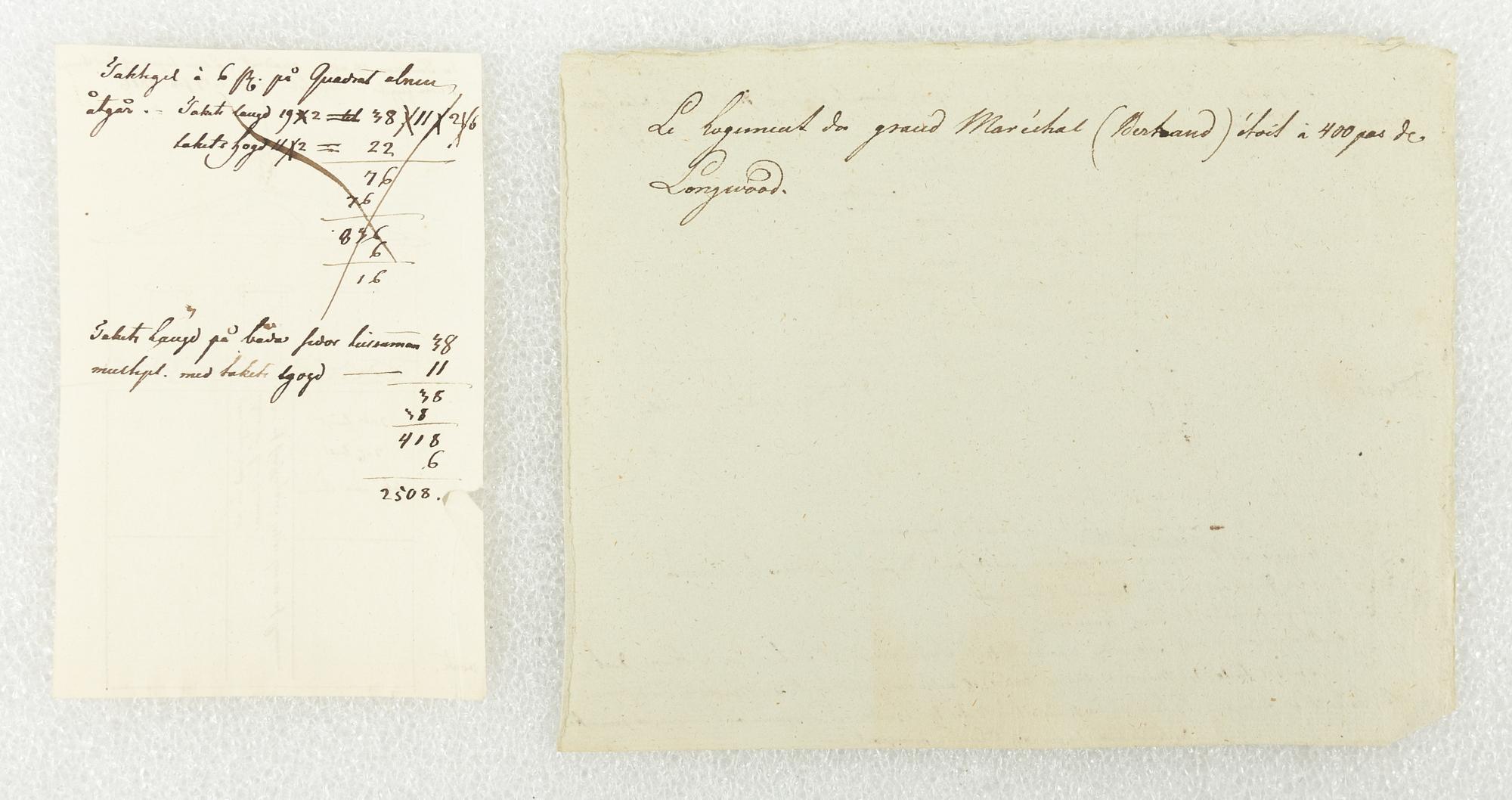 Drawings of plans and buildings, 8 pieces, 17th/18th century, including "Dessein till En Byggnad på landet"".