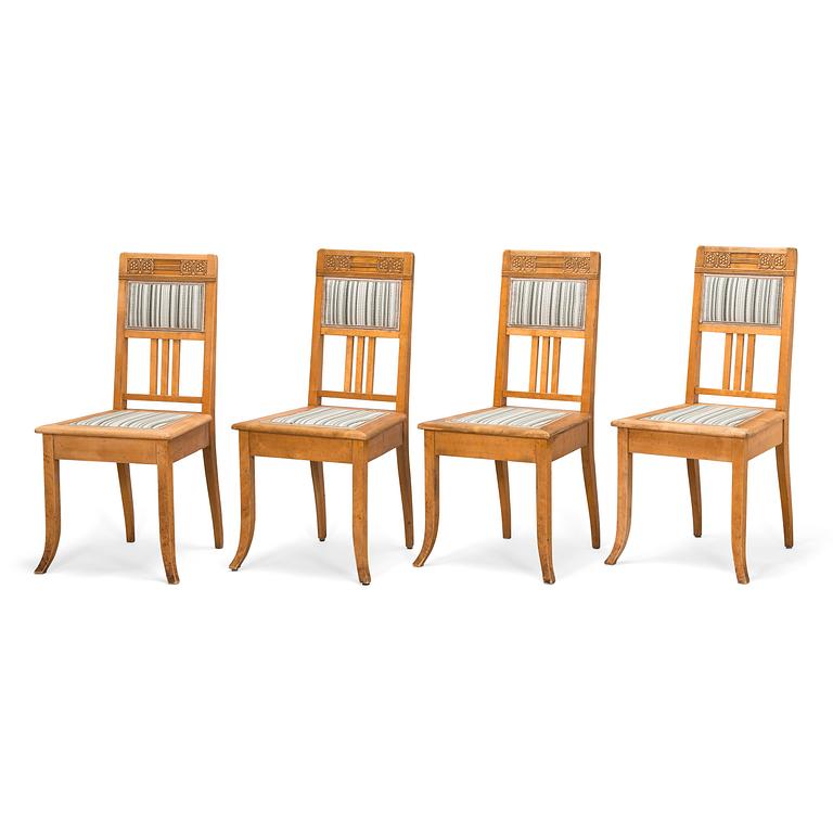 Louis Sparre, four Jugend Style chairs for Aktiebolaget Iris, Porvoo Finland, early 20th century.