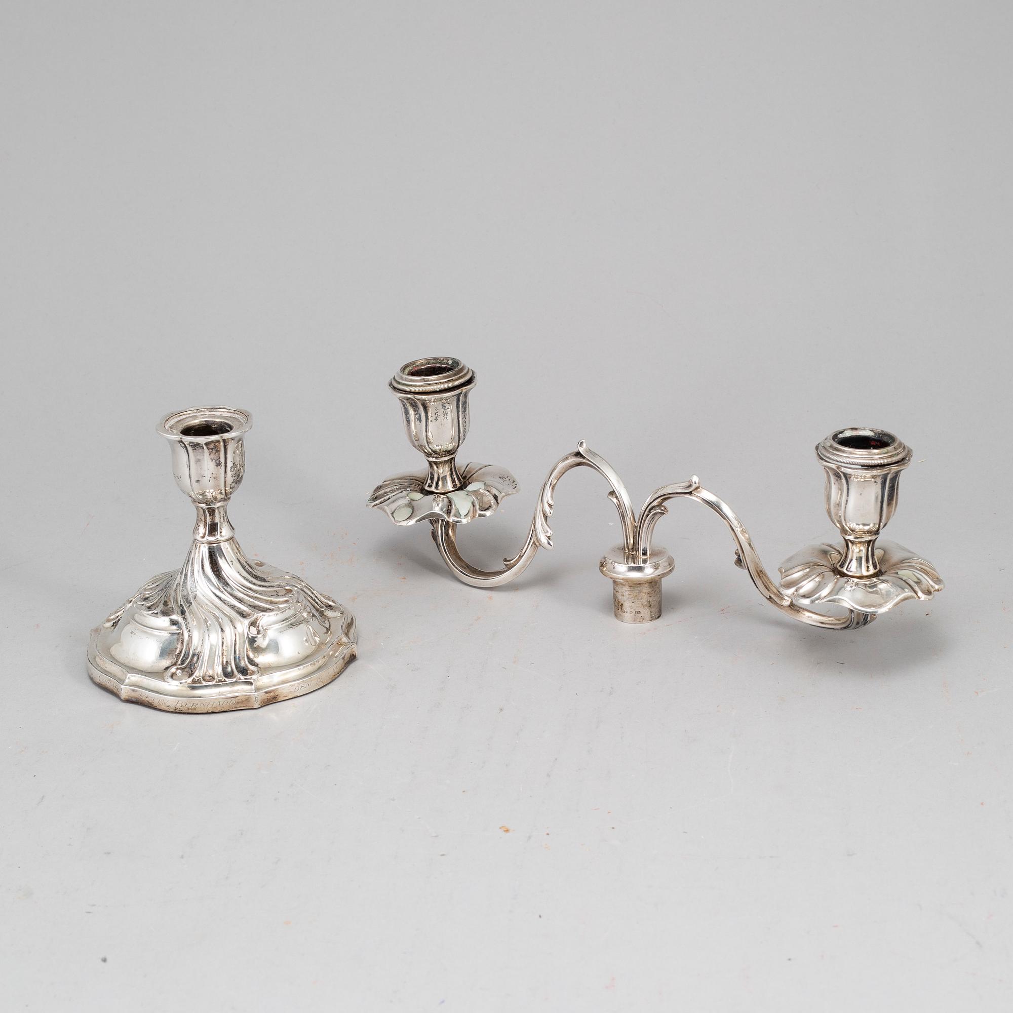 A rococo style silver candelabra, marked CG Hallberg, Stockholm 1928.