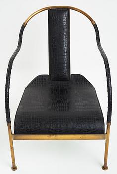 Mats Theselius, an "El Rey" brass and black leather armchair, Källemo, Sweden post 1999.