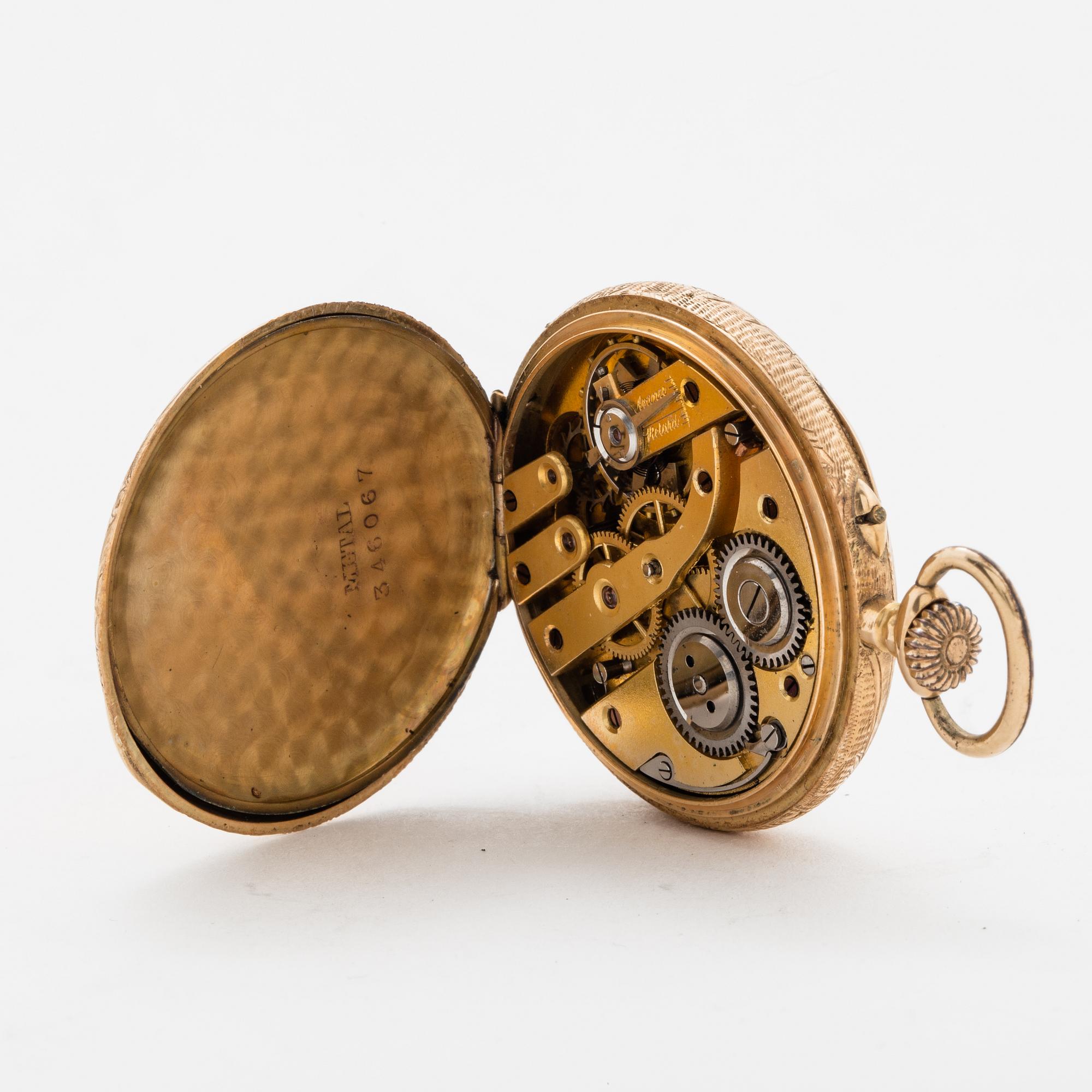 A 34 mm pocket watch.