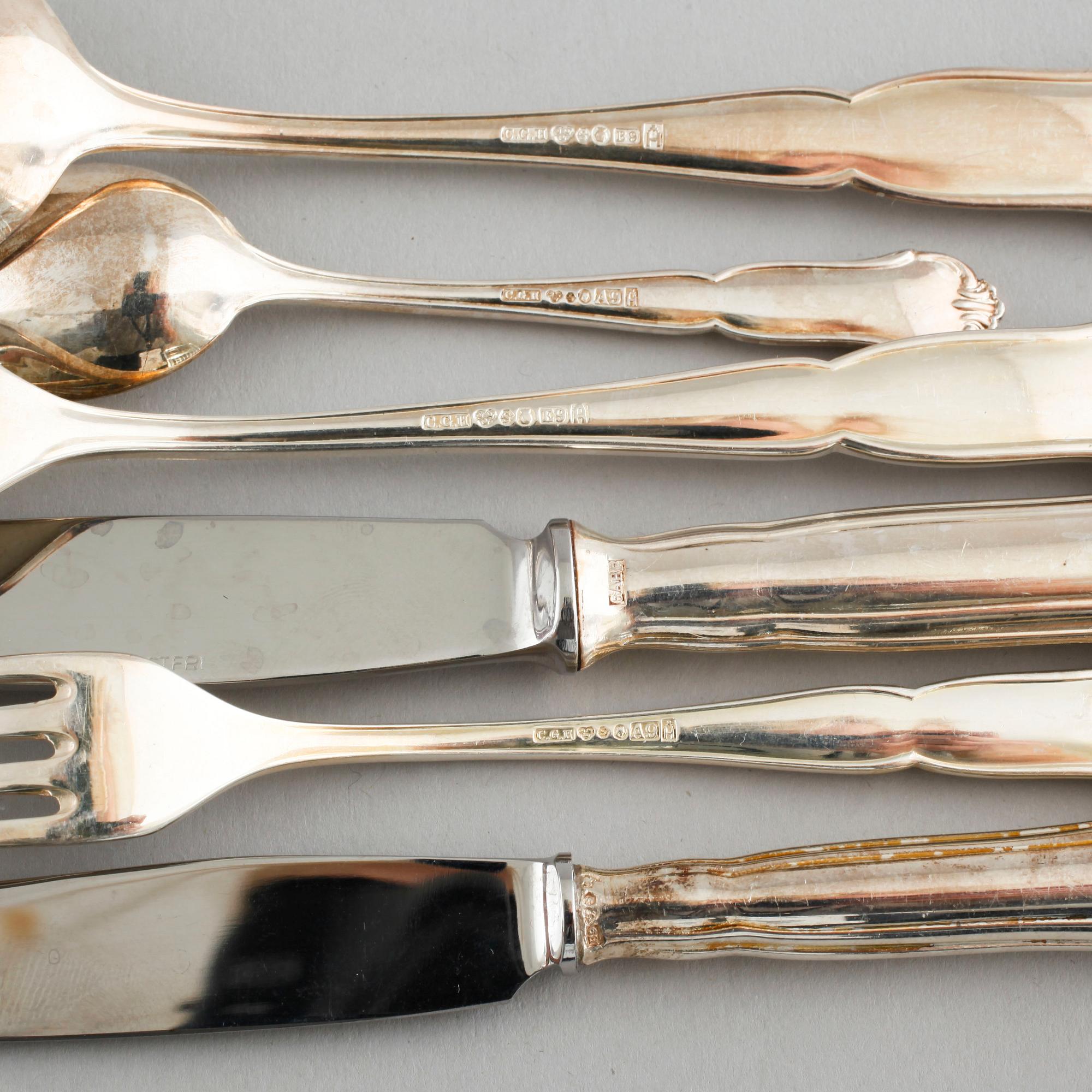 72 silver cutlery by C.G Hallberg, Stockholm, 20th century.