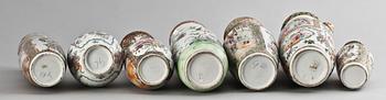 VASER, 7 st olika, porslin, Kanton, Kina 1800-tal.