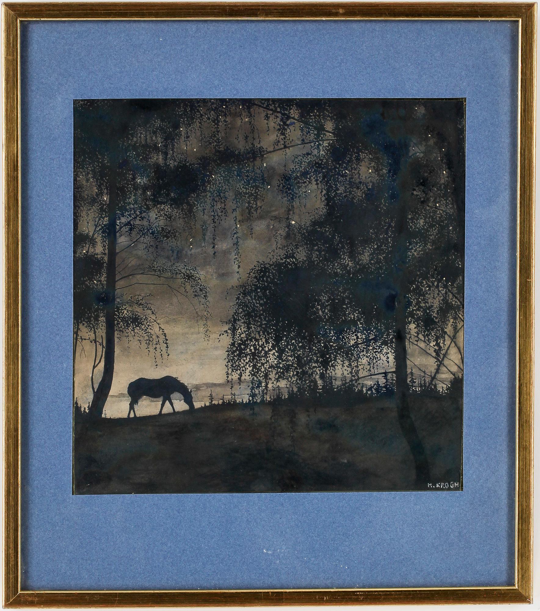 HENRIK KROGH, gouache, signerad.