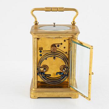 A brass carriage clock, 20th century.