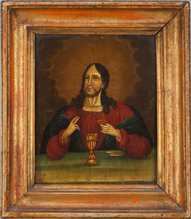 TUNTEMATON/OKÄND/ UNKNOWN, JESUS, olja på plåt, 1800-tal.