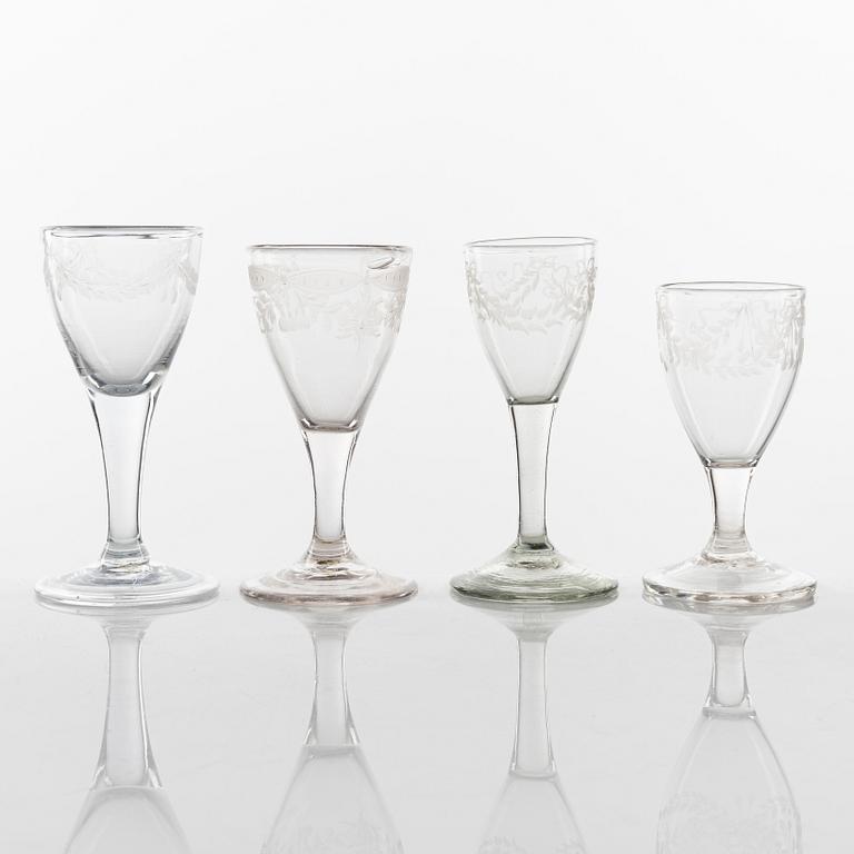 A set of 13n glasses, circa 1800.