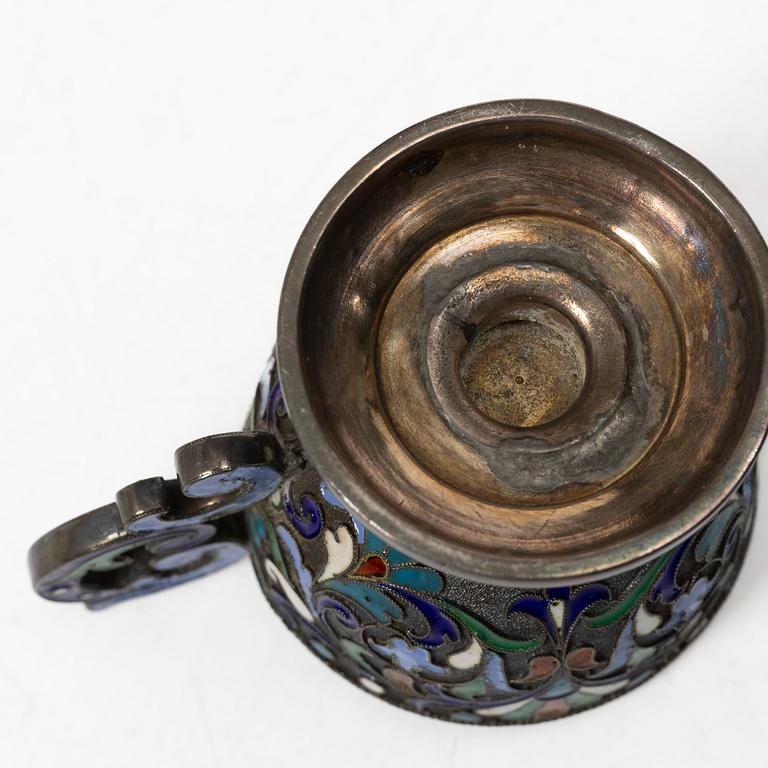 Supkoppar, 5 st, silver och cloisonne, St Petersburg, Ryssland, efter 1882.