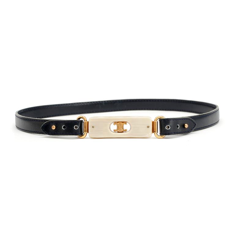 CÉLINE, a blue leather belt.