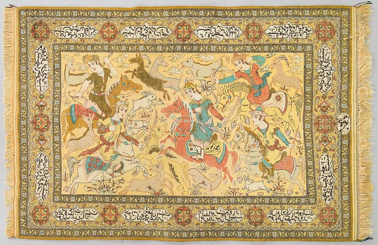 Matta, old, relief med silke, Ghom, signerad, ca 151 x 105 cm.