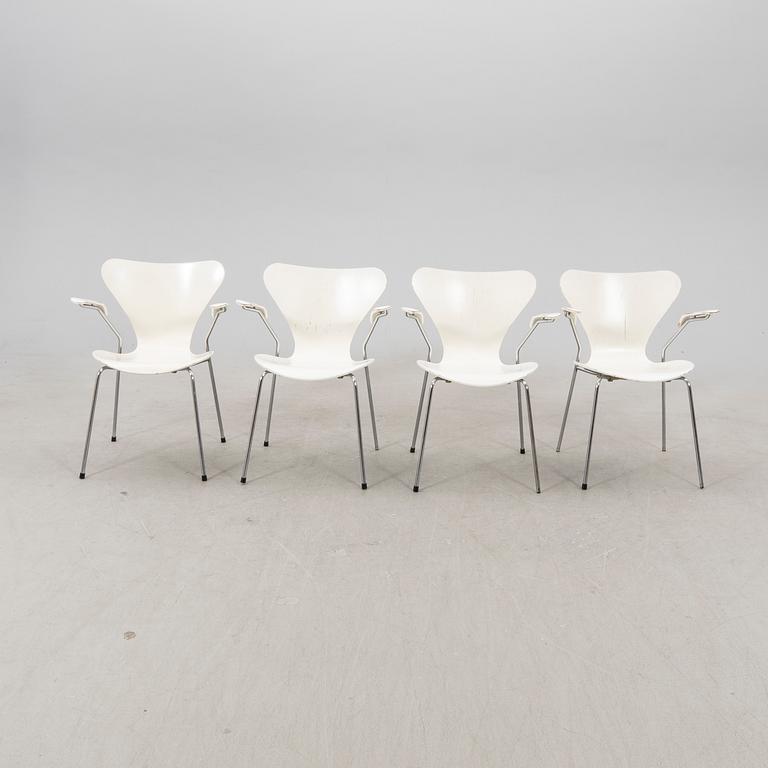 Arne Jacobsen, a set of four  "Sjuan" armchairs from Fritz Hansen Denmark.
