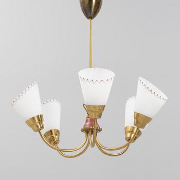 A Swedish Modern glass and brass ceiling light, 1940's/50's.