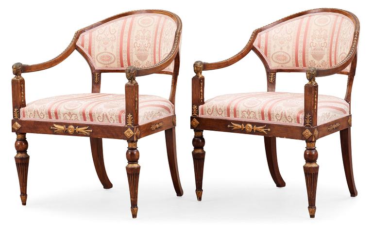 A pair of late Gustavian armchairs in the manner of E. Ståhl.