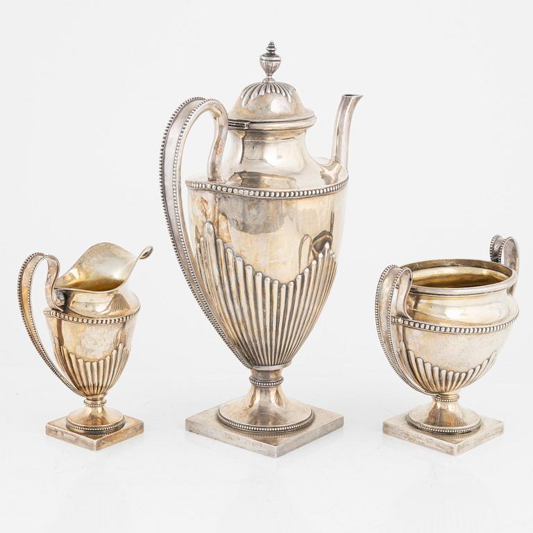 Kaffeservis, 3 delar, silver, empirestil, Bernard Hertz Stockholm, 1904.