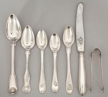 PARTI BESTICK, 22 delar, silver, olika mästare, mest Sverige, 1800-1900-tal. Tot ca 590 gram.